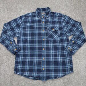 Duluth Flannel Shirt Men Medium Blue/White Plaid Iron Mountain Oxford Cotton L/S
